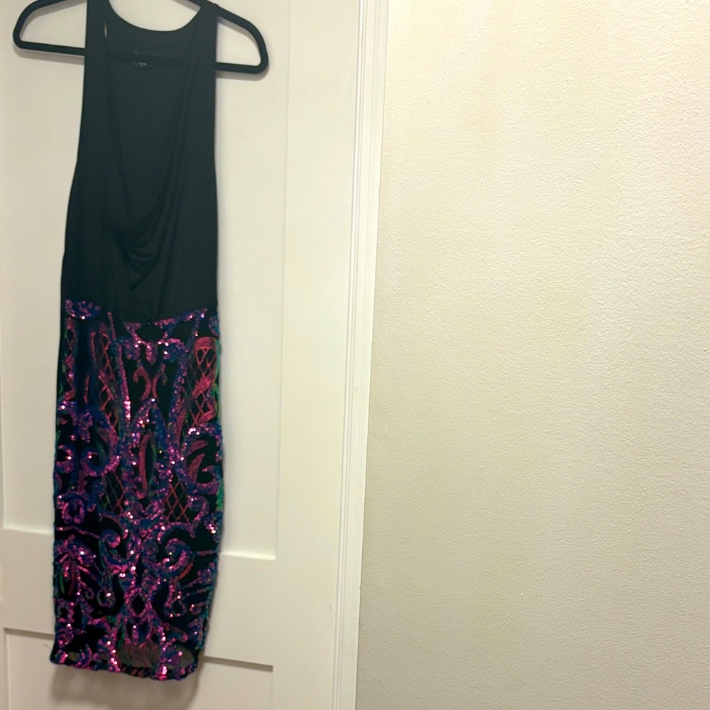 Elegant Black and Purple Sequin Dress